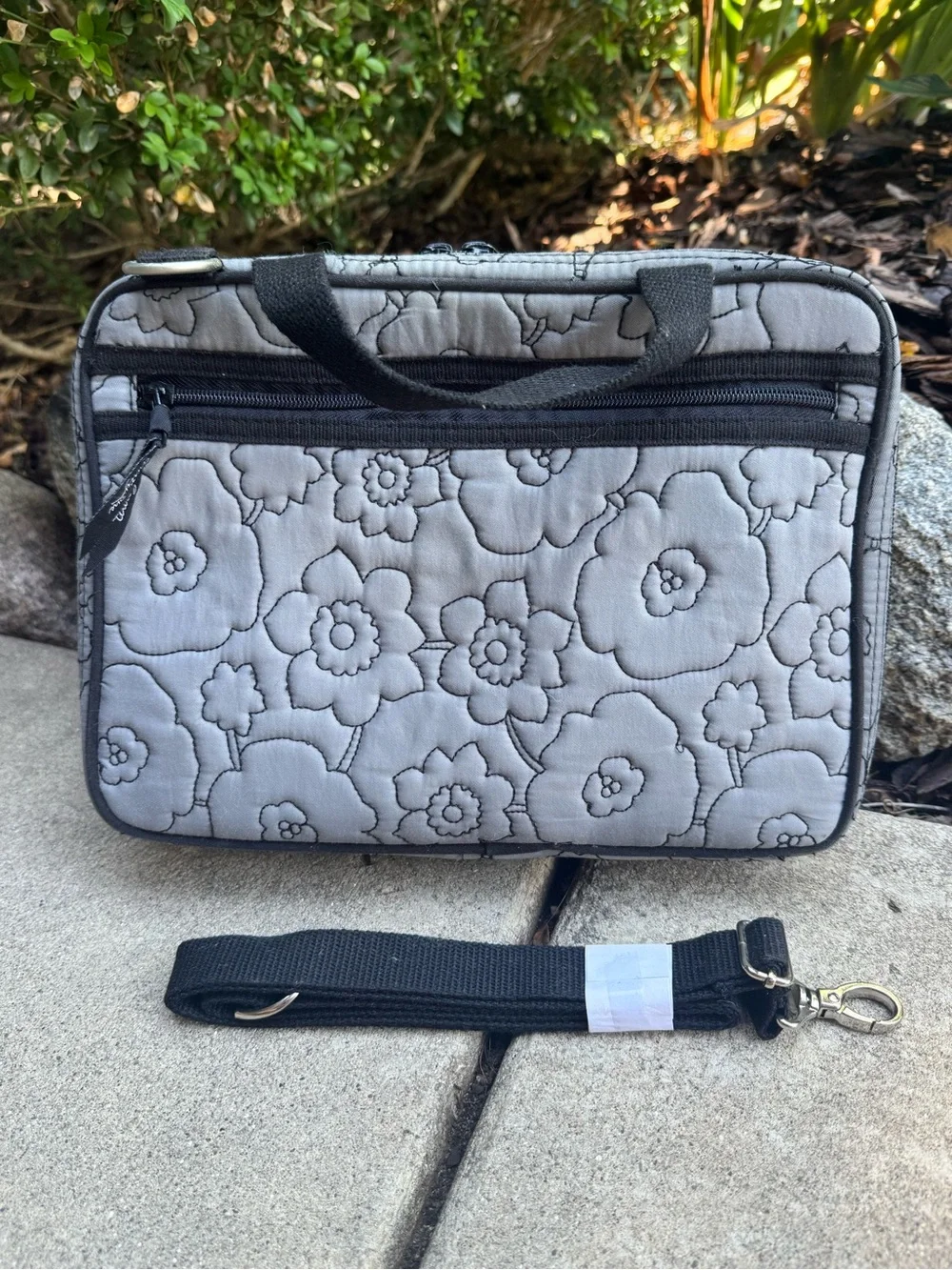 thirty-one Gray and Black Quilted Floral Organizer Bag